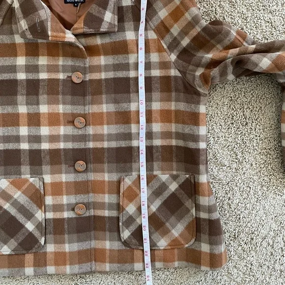 Vintage Wool Lined Plaid Tartan Brown Button Shacket - Picture 11 of 13